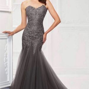 Montage by Mon Cheri Strapless Charcoal Gown